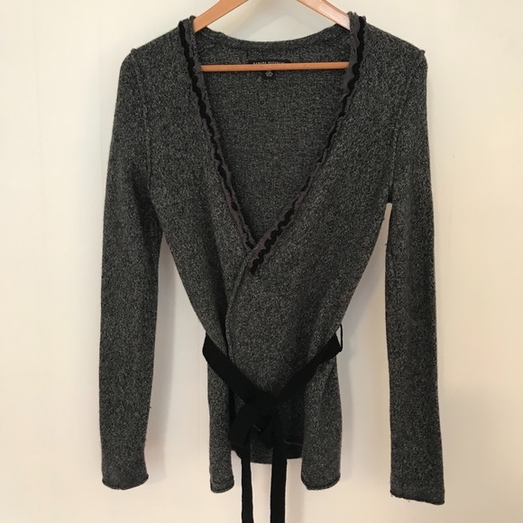 Banana Republic belted open front cardigan black and gray/Wool Cashmere Blend/XS - Picture 2 of 9